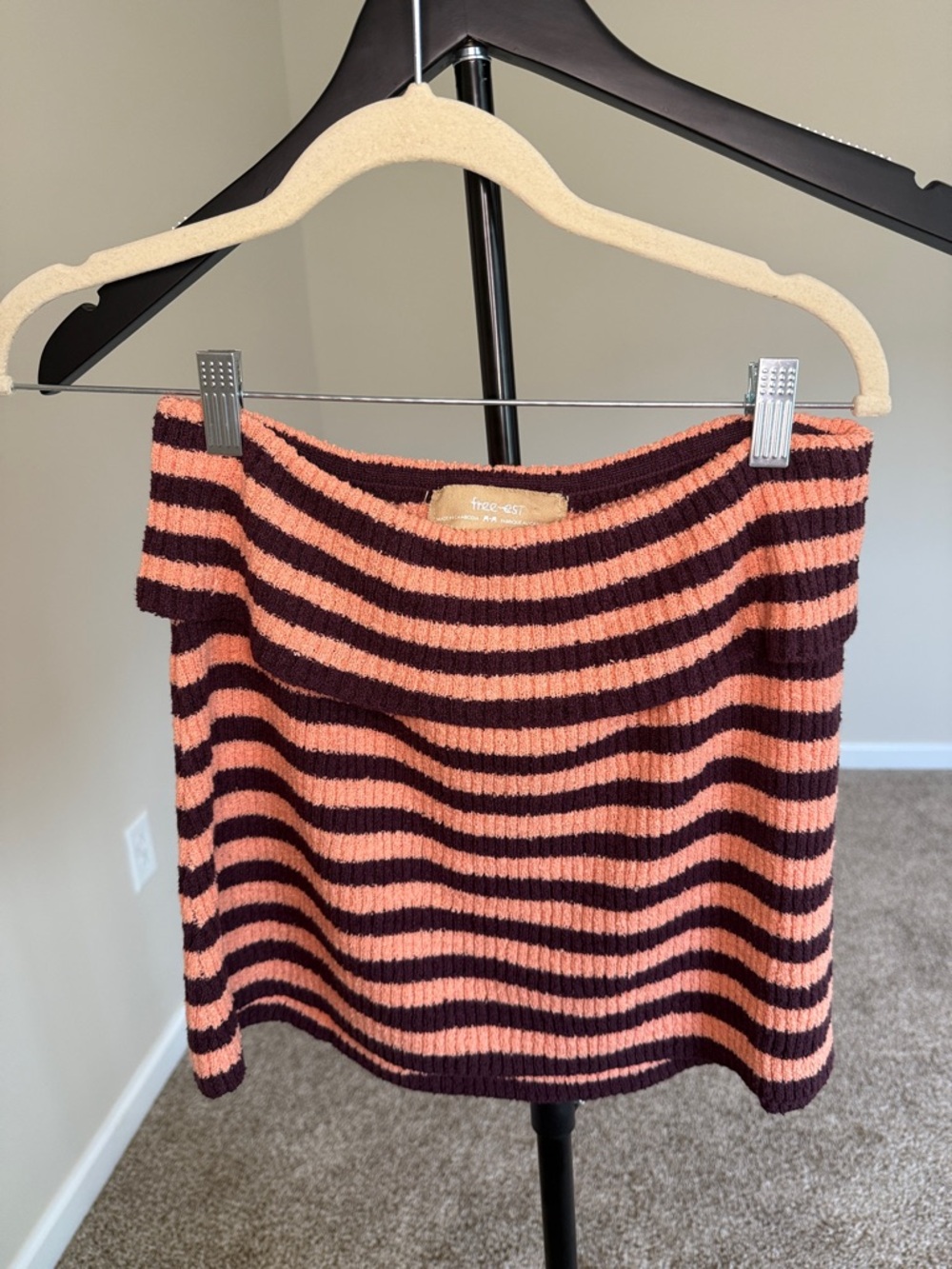 Free People Peach & Burgundy Striped Ribbed Tube Top- M